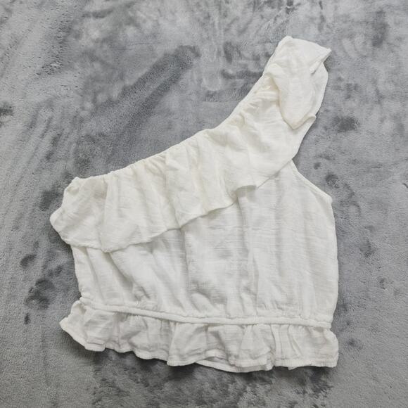American Eagle Outfitters Tops - American Eagle Top Womens L White Ruffled One Shoulder Crop Cotton Viscose Blend